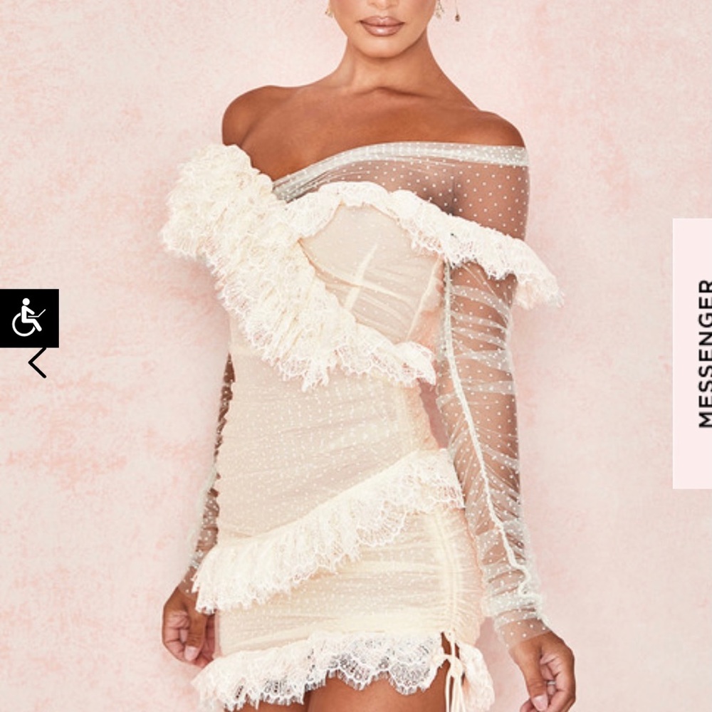 Ivory lace frill mini dress